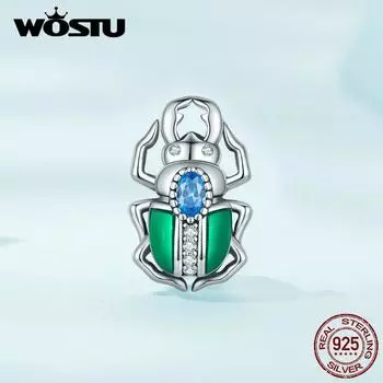 WOSTU Стерлингового Серебра 925 Зеленая Эмаль Крылья Синий Циркон Жук Шармы Подвески для Женщин Браслет DIY Ювелирные Изделия 925 silver