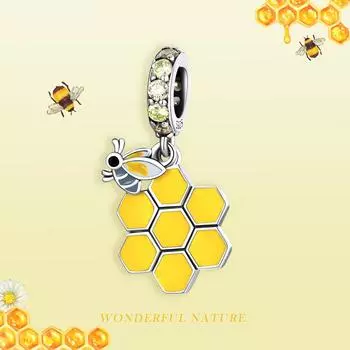 WOSTU Стерлингового Серебра 925 Желтый Сладкий Соты Пчела Шарм Подвеска Подходит Оригинальный Браслет Ожерелье Для Женщин Ювелирные Изделия