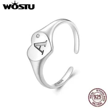 WOSTU твердое серебро 925 пробы, простое кольцо с буквой для женщин, индивидуальные штабелируемые кольца с гравировкой CZ на пальце, подарок на вечеринку SCR1032-E