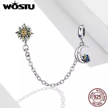 WOSTU Вся Вселенная, стерлинговое серебро 925 пробы, круглая защитная цепочка, ограничитель Солнца и Луны, подвеска, подходит для браслетов, ювелирных изделий своими руками 925 silver