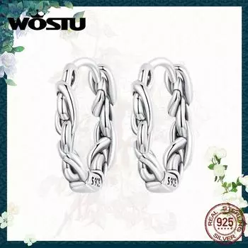 WOSTU винтажные серьги-кольца из стерлингового серебра 925 пробы с витым узлом для женщин, изысканные ювелирные изделия, эффектные серебряные пряжки для ушей, подарок 925 silver