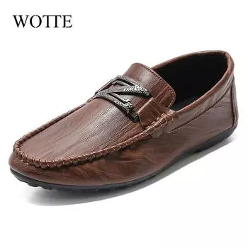 WOTTE Мужская повседневная обувь Кроссовки Модные лоферы Мужские кожаные туфли без застежек Мокасины для мужчин Мокасины для прогулок на открытом воздухе Мужская обувь 7 чёрный