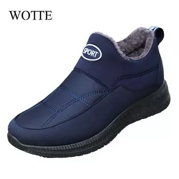 WOTTE Мужские ботинки Зимние теплые зимние сапоги Модная плюшевая хлопковая обувь Мужские ботинки Мокасины для вождения Качественные мужские лоферы из хлопка 7 синий