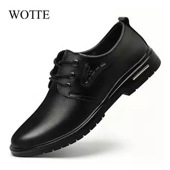 WOTTE New Men Leather Shoes Business Men S Dress Shoes Fashion Casual Wedding Shoes Comfortable Pointed Solid Color Men Shoes 6 чёрный