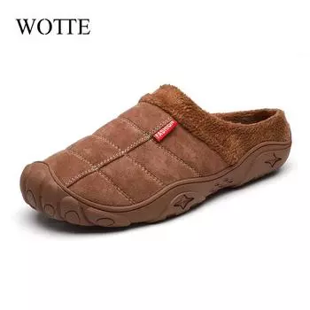 WOTTE Slippers House Men s Winter Shoes Soft Man Home Slippers Cotton Shoes Fleece Warm Anti-skid Man Slippers High Quality 7 бежевый
