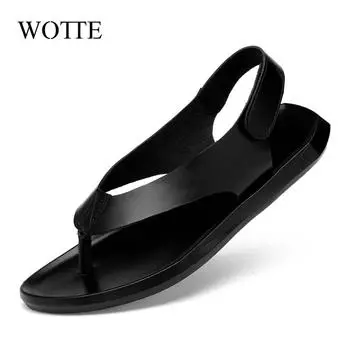 WOTTE Summer Men Leather Sandals New design Fashion Casual Black Slip On Sandals Man Men s Flat Rubber Leather Flip Flops 6 белый