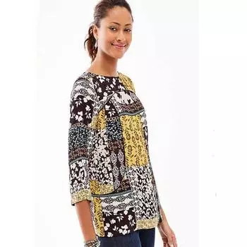 Woven 3/4 Sleeve Fashion Thin round Neck Three-Dimensional Pullover Yellow flower color S