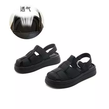 Woven bag head sandals women s 2025 summer new flat-bottomed retro buckle women s outer wear casual hollow Roman sandals 35
