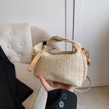 Плетеная сумка корейская версия летней новой соломенной сумки модная женская сумка модная универсальная сумка через плечо чёрный