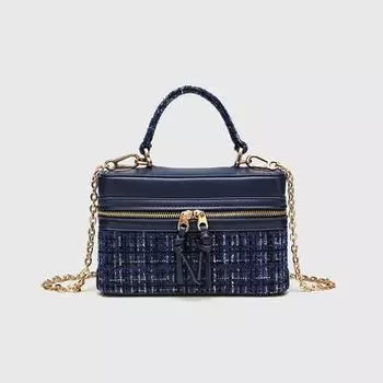 Woven Bag Premium Feeling Niche Box Bag Daily Versatile Commuter Worker Fashion Small Handbag синий