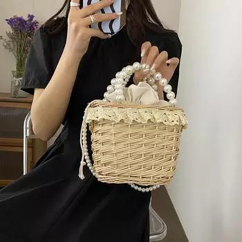 Woven bag women s new beach vacation handbag shoulder bag chain crossbody bucket bag straw bag белый