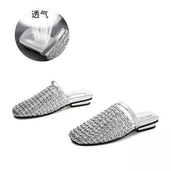 Woven Baotou Slippers Women s 2025 Summer New Hollow Out Wear Women s Sandals Casual Fashion Versatile Half-mop 35