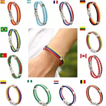 Woven Color Flag Leather Bracelet Pu Imitation World Cup Country Bracelet Jewelry ARI
