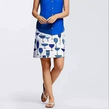 Woven Cotton Elastic High Waist Print Skirt Spring and Summer Sports Skirt European and American Women s Clothing Wine Glass Pattern Temperament 351 White wine glass pattern 2p