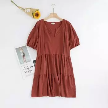 Woven Dress Fashion Women s Summer High Waist Cool Linen Brown L