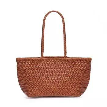 Woven French Leather Basket Bag, Rattan Handbag, Women s Large-capacity Fashionable and Casual Single-shoulder Underarm Bag