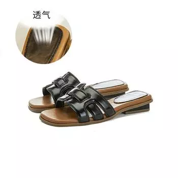 Woven half slippers women s 2025 summer new French temperament outer wear sandals thick heel versatile casual beach women s shoes 35