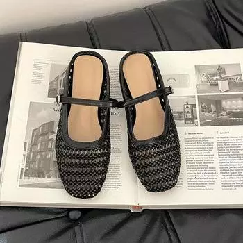 Woven hollow and breathable commuter bag head half slippers women s summer new outer wear one pedal versatile sandals 35