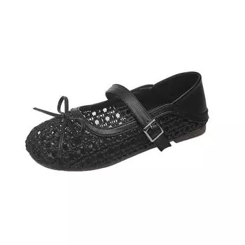 Woven hollow breathable explosion shallow mouth single shoes women s one-word buckle versatile niche fashion Mary Jane shoes 35