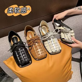 Woven Hollow Roman Sandals Women s Soft Soles 2024 New Retro Niche Women s Shoes Square Head Strap Head Sandals 35 темно-коричневого