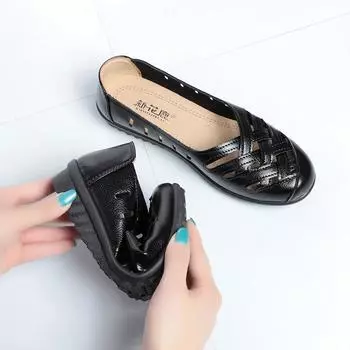 Woven Leather Loafers Women s Braided Flats Autumn Shoes Cross Tied Women Summer Hollow Breathable Shallow Shoes Female Loafers CN 35 (foot 22cm) бежевый