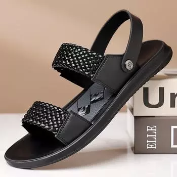 Woven leather sandals summer outdoor fashion dual-purpose trend seaside beach shoes European and American trendy brand sandals 38 чёрный