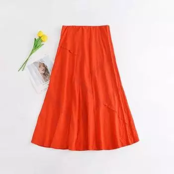Woven Skirt 23 Summer Fashion Plus Size Cool Linen Orange 12/36 (Length 91cm)