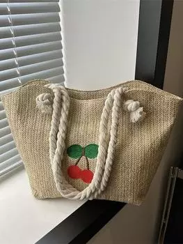 Woven straw bag women s 2024 new versatile shoulder handbag fashionable student commuting large-capacity tote bag