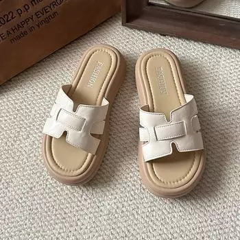 Woven thick-soled one-word slippers for women s summer wear new fashionable and versatile skirts, beach cool slippers 35