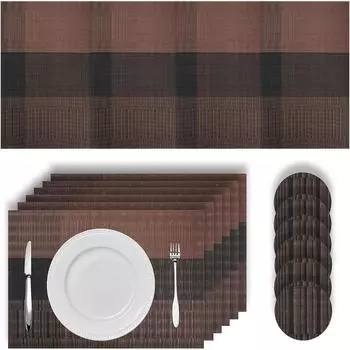 Woven Vinyl Placemats Set Place Mats Crossweave Non-Slip Washable Table Mats for Dining Table Kitchen Reataurant Decor Coasters 30X45CM