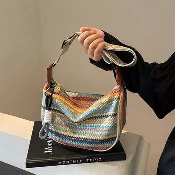 Woven Women s Fresh Large Capacity Shoulder Dumpling Bag Paragraph II creamy-white