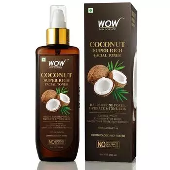 Wow Skin Science Coconut Super Rich Facial Toner для увлажнения и тонизирования кожи - для всех типов кожи - без парабенов, сульфатов и силиконов, 200 мл