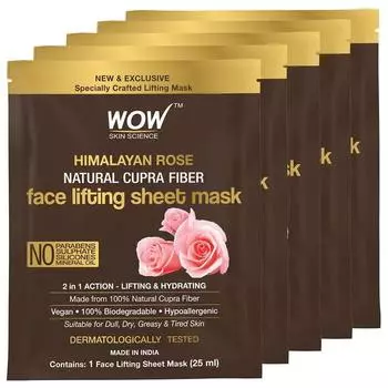 Wow Skin Science Himalayan Rose Natural Cupra Fiber Тканевая маска для лифтинга лица - осветление, разглаживание и тонизирование кожи, (Пакет из 5)