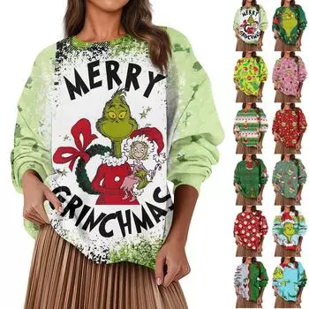 WoWomen s Fashion Casual Long Sleeve Christmas Printing Knitted Hoodie Top XL