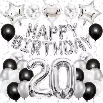 воздушный шар на день рождения воздушный шар для украшения 20-летия большой воздушный шар с цифрой гирлянда на день рождения воздушный шар с конфетти день рождения мальчики девочки серебристый черный