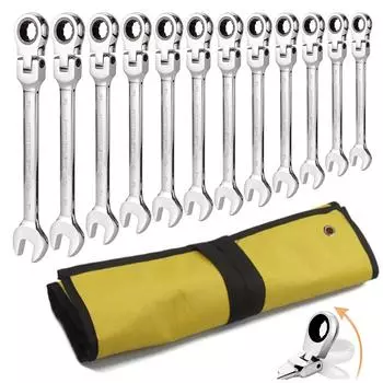 WOZOBUY Набор гибких гаечных ключей с трещоткой, модель гаечного ключа 6-22 мм, набор комбинированных гаечных ключей с храповым механизмом и зубчатым кольцом, метрическая гибкая головка