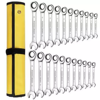 WOZOBUY Набор комбинированных ключей с храповым механизмом, наборы ручных инструментов с метрической системой измерения 6-22 мм, ключи для авторемонта, гаечный ключ с тканевыми мешками