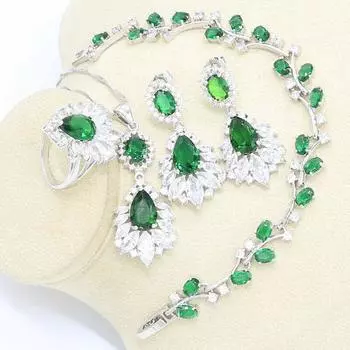 WPAITKYS Зеленый, Белый Кристалл Серебряный Цвет Женские Ювелирные Наборы Серьги Кольцо Ожерелье Браслет Рождественский Подарок 6 зелёный