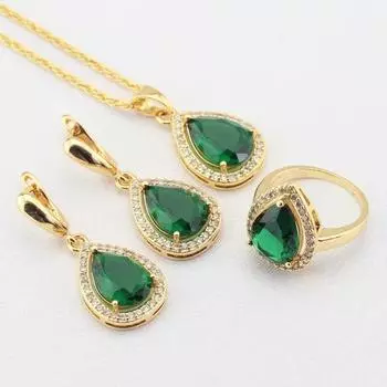 WPAITKYS Зеленый Изумрудно-Белый CZ Золотой Цвет Ювелирные Наборы Для Женщин Серьги-Подвески Ожерелье Подвески Кольца Бесплатная Подарочная Коробка 9 зелёный
