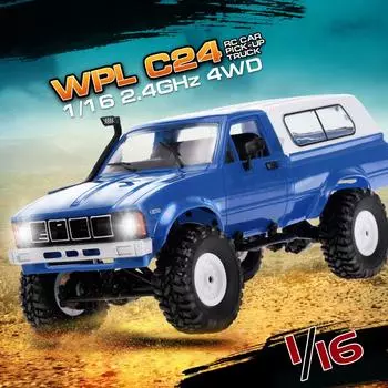 Wpl C24 1/16 Радиоуправляемый автомобиль на гусеничном ходу с фарой 4WD Пикап в подарок для детей Rtr синий