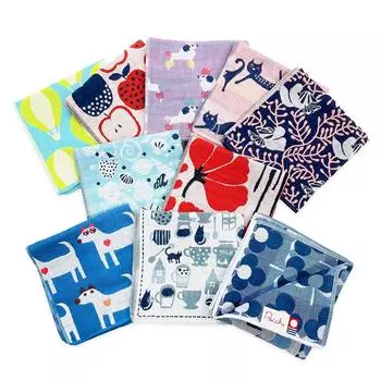 wrapped and Imabari Towel Handkerchief Set of 10 Triple Gauze Bulk Purchase Small Gift Retirement Prize of [Individually wrapped] (Set 10)
