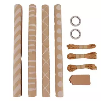 Wrapping Paper Set Multipurpose Environmentally Friendly Kraft Wrapping Paper Rolls with Tags for