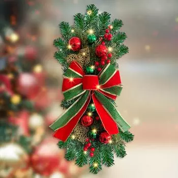 Wreath Stairway Swag Shiny Christmas Decoration Stair Wreath with Silk Ribbon Door Swag Garland Trim Garland for Christmas Party разноцветный