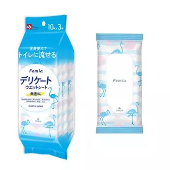 Wreck Delicate Wet Sheet Femia 10 шт. Мини x 3 смываемые в унитазе Сделано в Японии Родилось из детских салфеток для женщин (Без запаха)