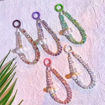 Wrist Chain Crystal Bead Strap Little Cloud Backpack Pendant Mobile Phone Lanyard Bag Accessories белый