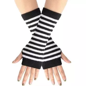 Wrist Guard Winter Heattech Confinement Wristband Sweater Oversleeve Female Joint Wind and Cold Proof Joint Cuff Sleeve Scar Covering Tattoo Wrist-black and white Stripes