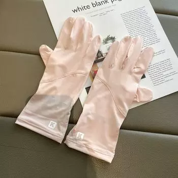 Wrist X-long Ice Silk Sun Protection Gloves Women Summer Open Finger Thin Breathable UV Protection Driving Electric Car Pink