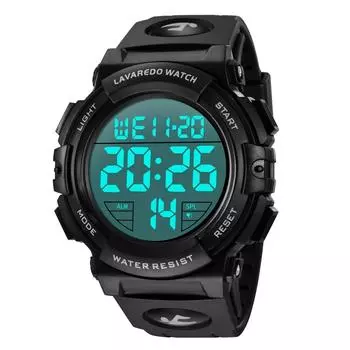 WristWatch Мужские цифровые 50 метров Водонепроницаемые SunDay Day Alarm Светодиодный дисплей Многофункциональные спортивные часы для активного отдыха