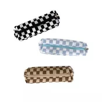 Writing Case High-capacity Checker Multifunctional Travel Cosmetic Bag Pencil Case Knitted Mesh Bag Pen Box