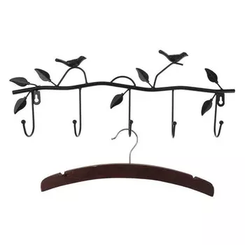 Wrought iron 5 hook Leaf Robe Home Hanger Coat hook Wall hook Wall decor Holder чёрный